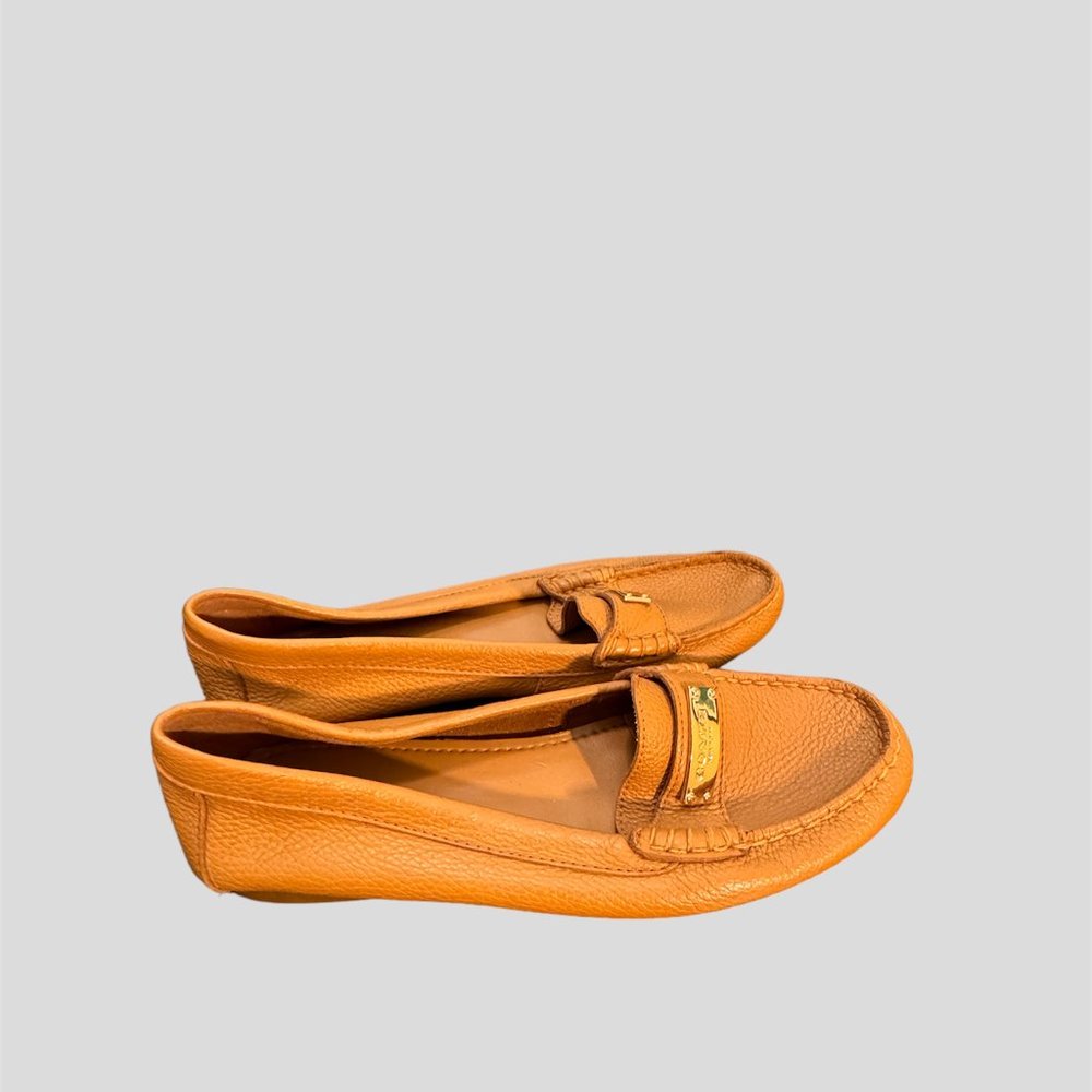 Coach size 7B Fredrica A5175 pebbled soft leather tan flats NWOT